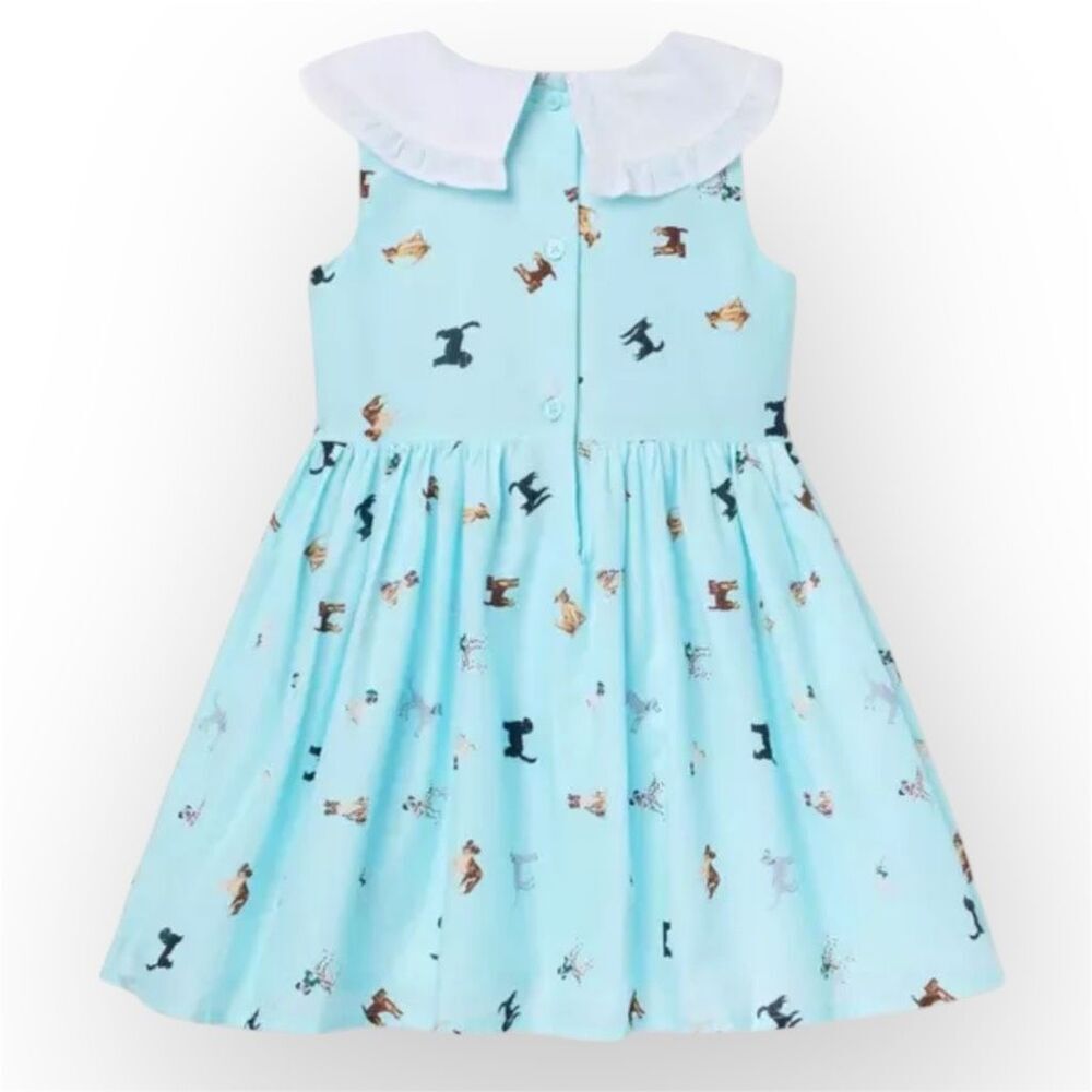 Janie and Jack, The Dog Icon Collared Dress in Breezy Blue Dog Friends, Girl’s 7 - Picture 2 of 8